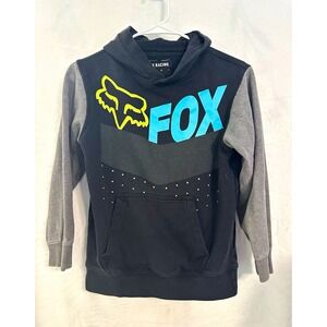 Fox Racing Youth Pullover Hoodie Black/Gray Fleece Logo Graphic Pockets